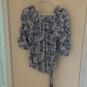 CeCe Blue and White Floral Blouse